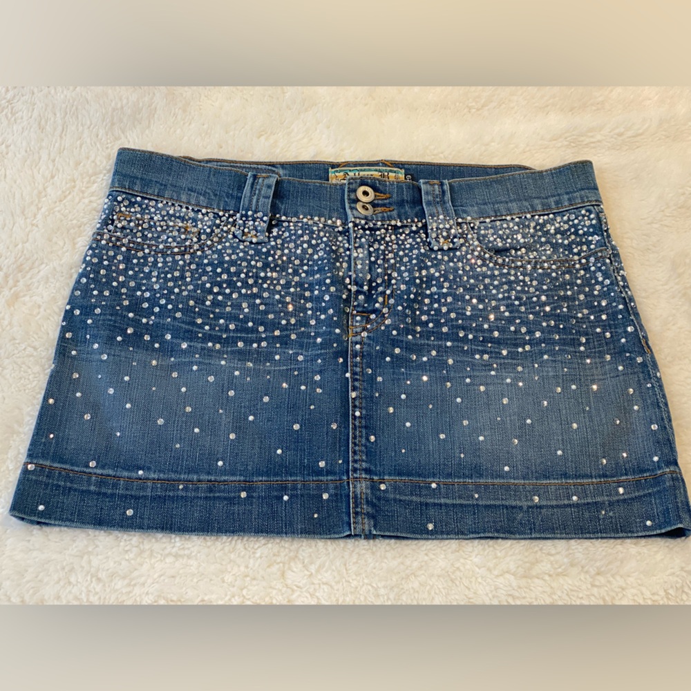 Skirt-Allen B. Skirt Juniors 29 Blue Denim Light Wash Rhinestones